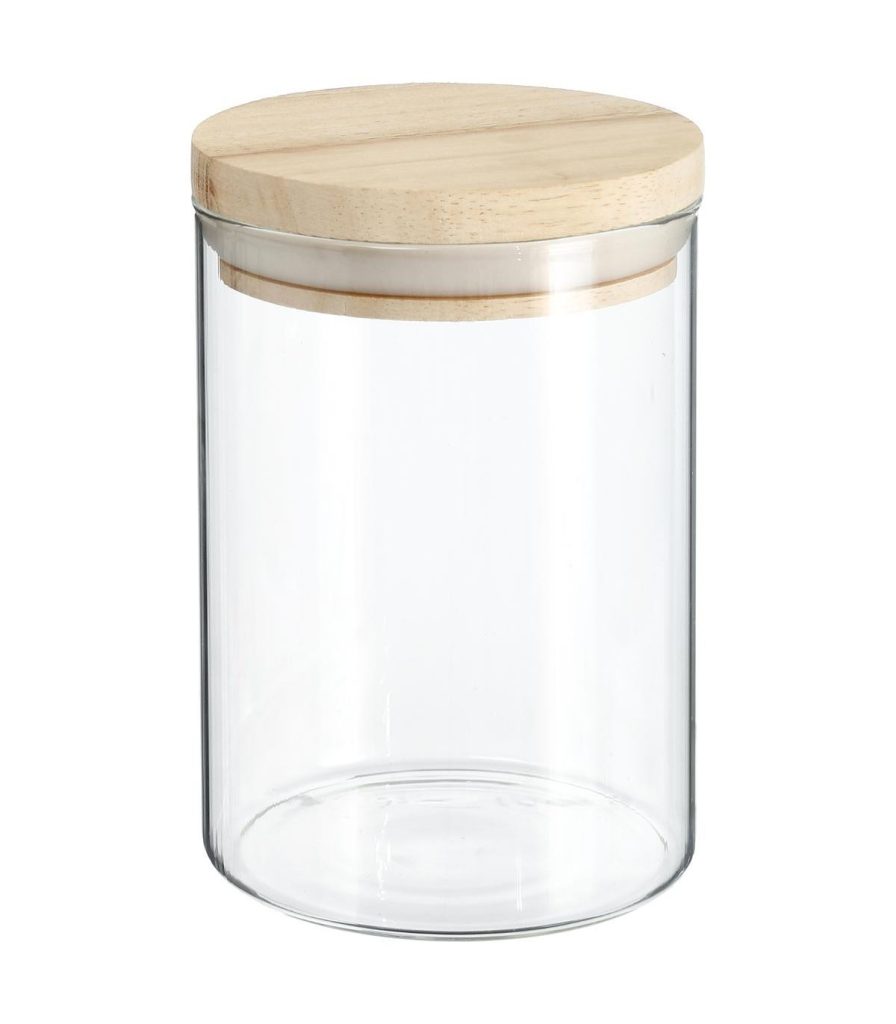 Recipient 5Five wood, 600ml, sticla borosilicata, capac lemn arbore de cauciuc, 10 x H 14 cm