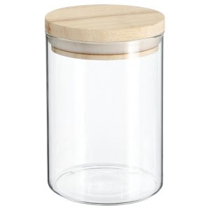 Recipient 5Five wood, 1300 ml, sticla borosilicata, capac lemn arbore de cauciuc, 10 x H 22 cm