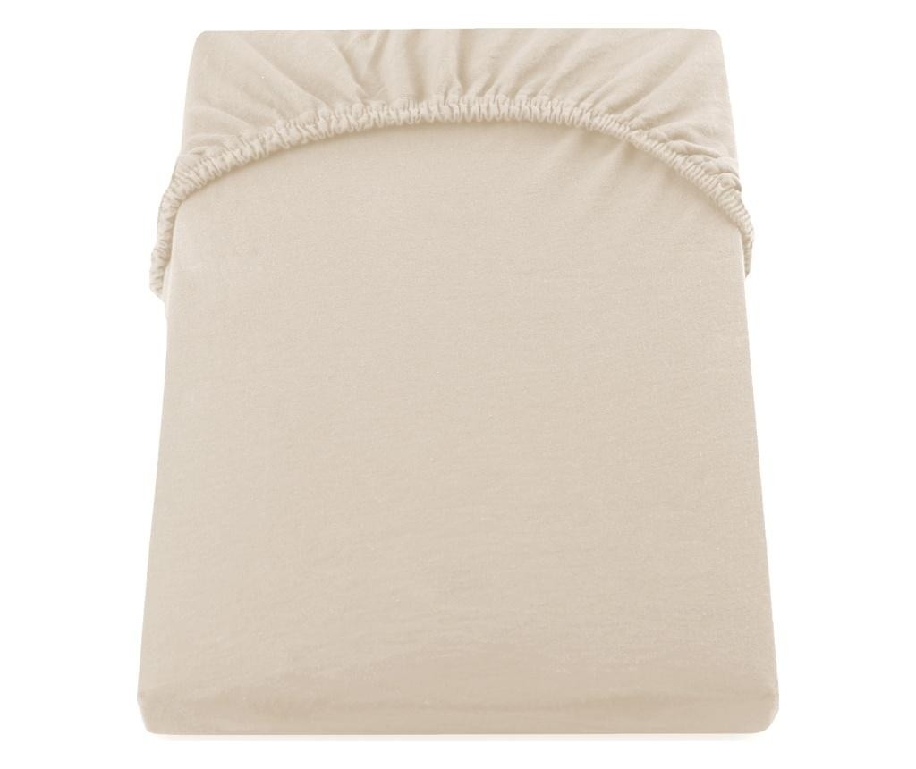 Cearsaf elastic Ivory crem, bumbac, 140x190 cm