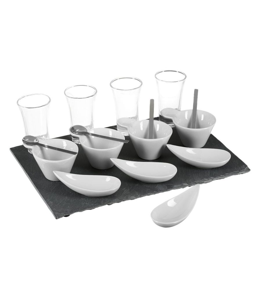 Set servire aperitiv Ardoise, portelan, piatra, 32x22x9,8 cm