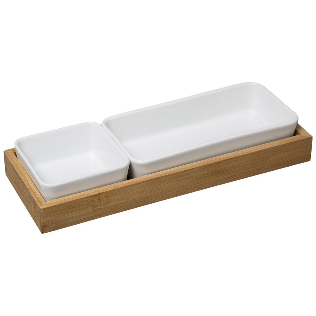 Suport aperitiv Roller, portelan, bambus, 28x10x4,3 cm