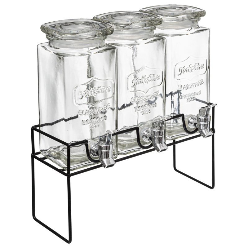 Set 3 borcane limonada Ramsy, sticla, 1.5 litri per borcan, suport metalic, 32.5 x D. 14 x H. 36 cm