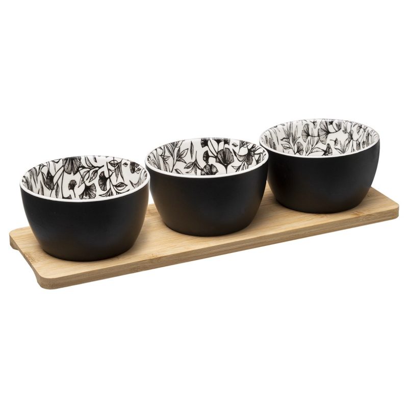 Ser servire aperitiv Black tulipe, ceramica, bambus, 31x10x H10 cm