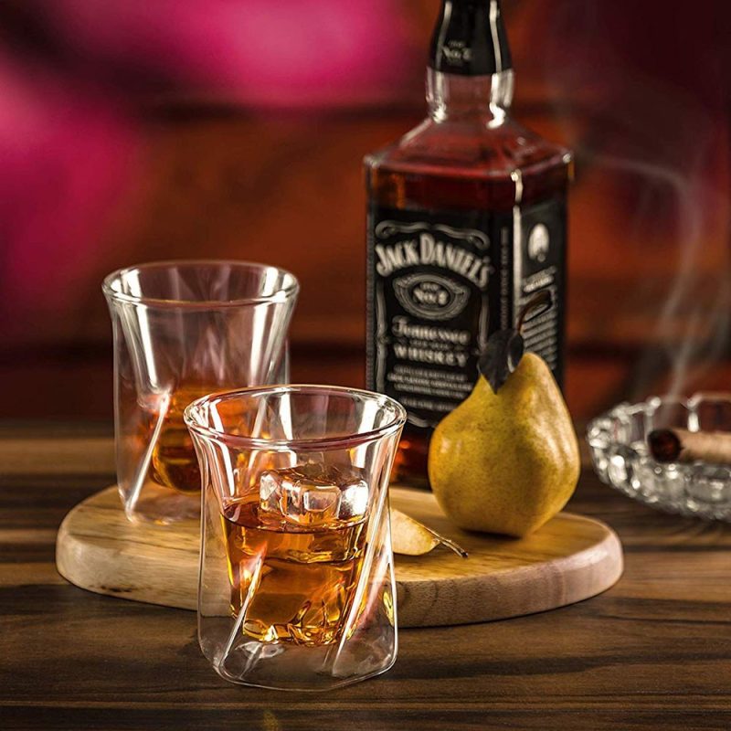 Set 2 pahare Antony, pentru whisky, pereti dubli, sticla borosilicata, 300 ml, 9.5x11 cm