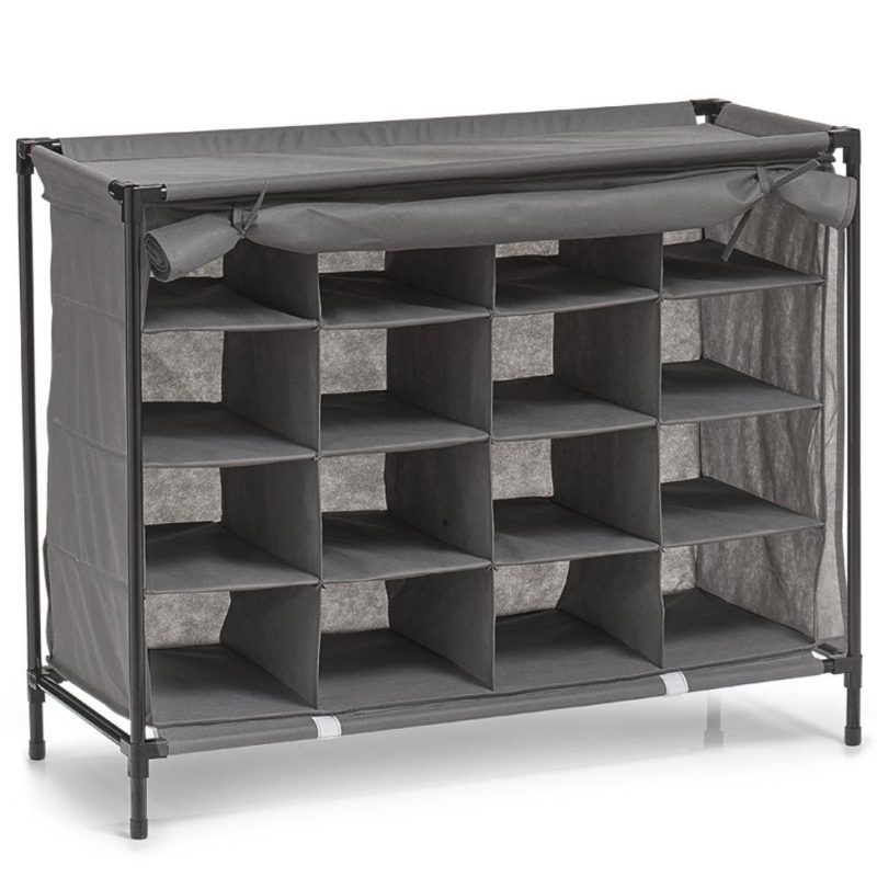 Organizator pentru incaltaminte Zeller, 16 perechi, textil/metal, gri, 84x35x66 cm