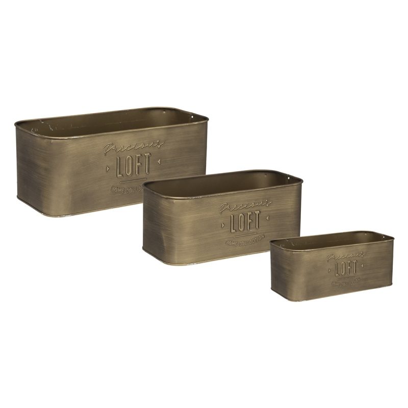 Set 3 jardiniere Gloden Loft, metal, 23x11.5xH9.8 cm, 29.4x13.7xH11.7 cm, 34.5x17xH14.2 cm