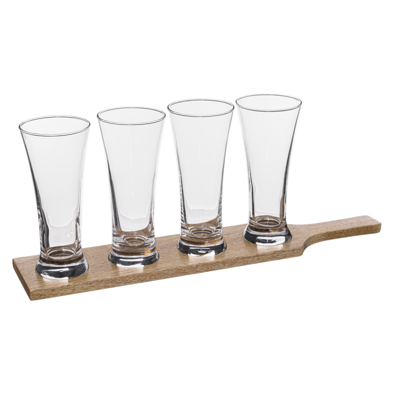 Set 4 pahare Victor, pentru bere, suport lemn, sticla, 270 ml, 46 x 9.5 x 18 cm